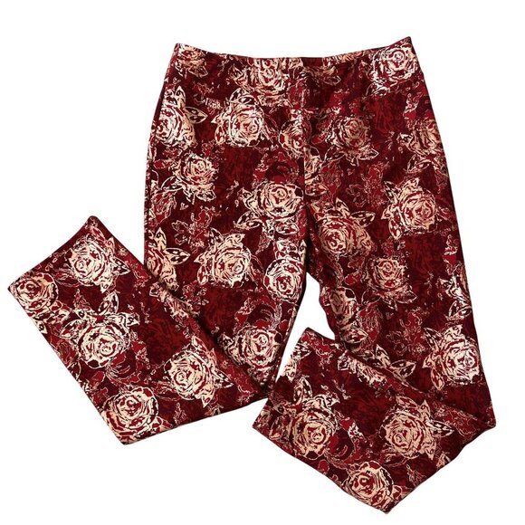 Soft Surroundings New XL Red Gold Floral Perfect Ponte Straight Leg Serrano Pant - Picture 3 of 12